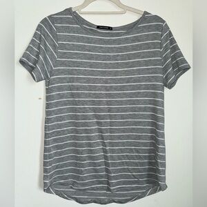 Pink Clover Charcoal and White Striped Tee